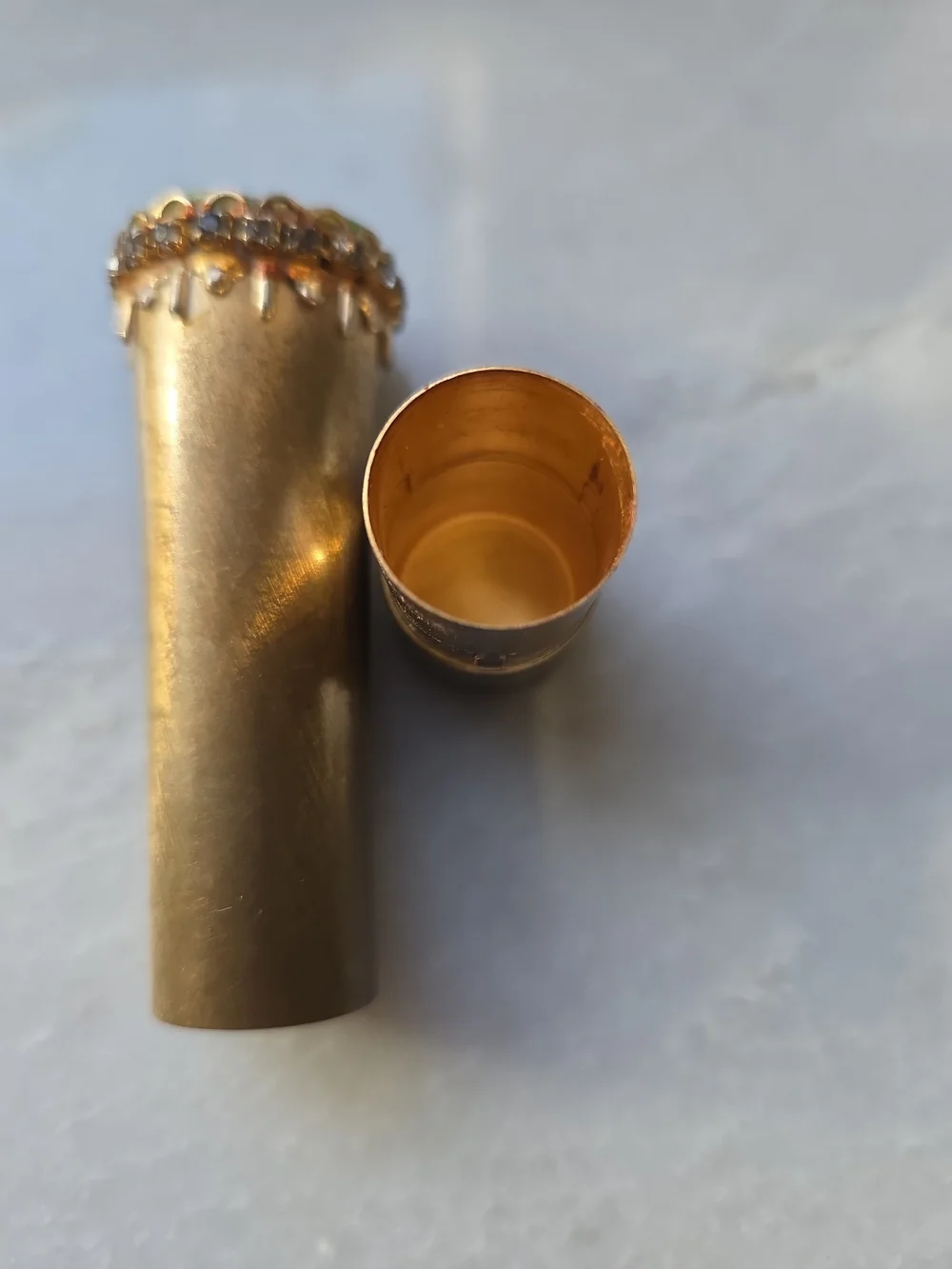 Vintage Rare Marian Bialac Lipstick Tube Genuine Jade Stones Crystals Intact